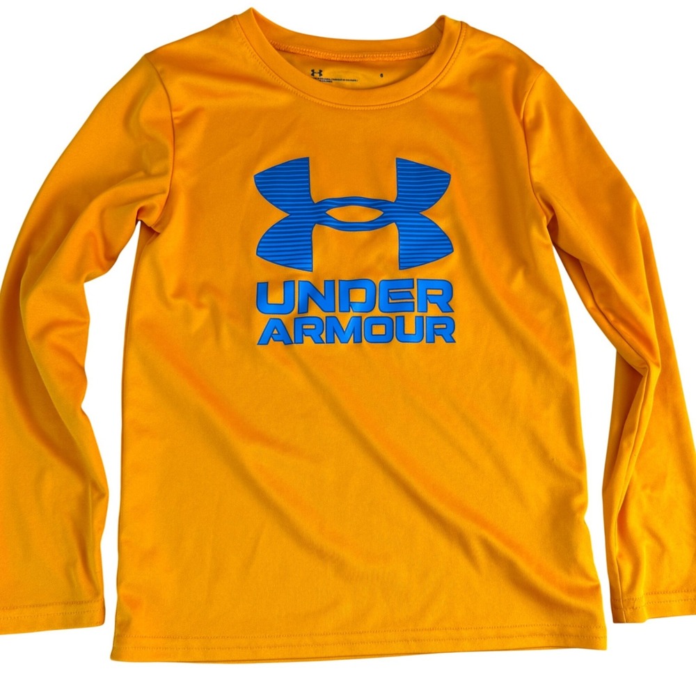 Kids Under Armour Orange Long Sleeve T Shirt Size‎ 6 Athletic Performance Top
